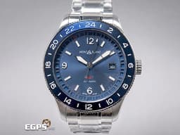 Montblanc萬寶龍 1858 GMT MB129616 <font color="#0582f5">藍色太陽放射紋面盤 </font><font color="#05f0f0">錶背雕刻世界地圖、海洋及 24 個時區城市名稱 可作為世界時間參考</font><font color="#0582f5"> </font><font color="#ff0000">2025年</font>&nbsp;不鏽鋼材質<font color="#FF0000">&nbsp;</font>自動上鍊 43mm