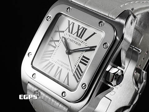 CARTIER 卡地亞 Santos 100 山度士 W20126X8 中型 不鏽鋼 大三針&nbsp;<font color="#ff0000">台灣公司貨</font> 自動上鏈 44.2x35.6mm
