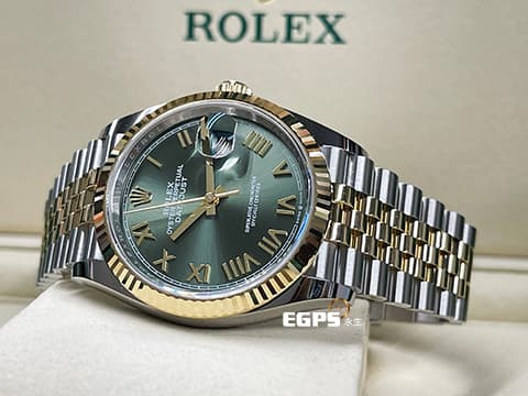 ROLEX 勞力士 DateJust 36 蠔式日誌型 橄欖綠面盤 126233 半金款 18K黃金&nbsp;DJ36 經典三角坑紋錶圈&nbsp;2026年保卡 紀念型（Jubilee）五銖錶帶 自動上鏈 36mm