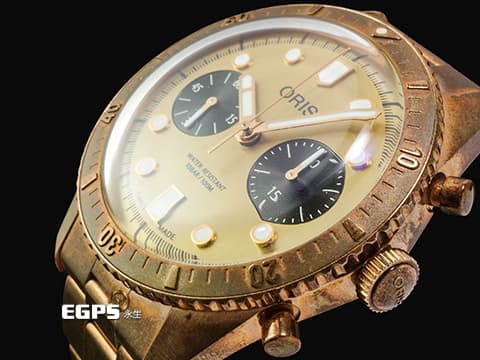 ORIS 豪利時 DIVERS&nbsp;0177177443182 青銅材質 香檳金色熊貓面盤&nbsp;限量250支 計時腕錶 自動上鍊 43mm