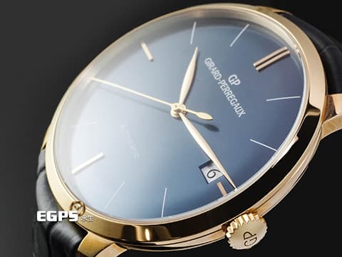 GIRARD-PERREGAUX 芝柏 GP 1966系列 49527-52-431-BB4A 18K玫瑰金材質 簡約、氣質設計風格 藍色太陽紋放射面盤&nbsp;2026年保卡 新錶訂價：606,000元&nbsp;自動上鏈 41mm