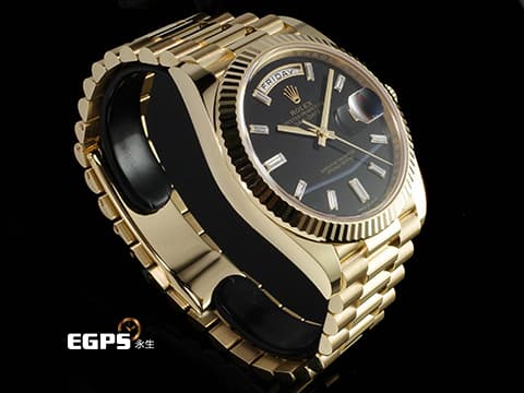 ROLEX 勞力士 DAY-DATE 40 DD 蠔式星期日誌型 228238 18K黃金材質 2025年最新款 鑲鑽縞瑪瑙面盤俗鷹眼面盤/2025年新式保卡 自動上鏈 40mm