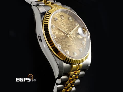 ROLEX 勞力士 DATEJUST 116233 經典 蠔式日誌型 18K黃金&amp;不鏽鋼材質 半金款 原廠鑲嵌鑽石時標 紀念型面盤 電腦面盤&nbsp;極度少見 保有原廠全部膠膜 未使用蒐藏品&nbsp;自動上鍊 36mm