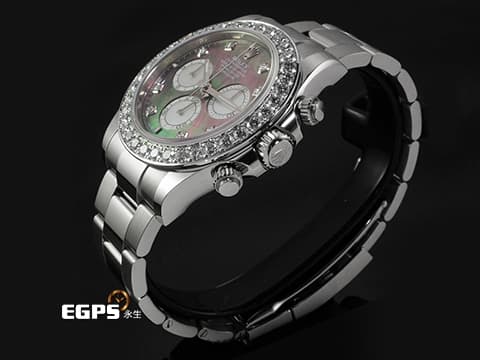 ROLEX 勞力士 Cosmograph Daytona 宇宙計時型 迪通拿 126579RBR 18K白金材質 原廠鑲嵌36顆鑽石錶圈、8顆鑽石時標 鮮明對比黑、白兩色珍珠貝母面盤&nbsp;2026年保卡&nbsp;賽車計時碼表&nbsp;自動上鏈 40mm