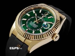 ROLEX 勞力士 Sky-Dweller 蠔式 天行者 336238 沙羅系統 年曆錶&nbsp;<font color="#f5dea8">18K黃金材質 </font><font color="#44e024">2025年最新款 綠色面盤 全台第一</font><font color="#3db625">顆</font><font color="#05f0f0">&nbsp;</font>&nbsp;<font color="#FF0000">Oysterflex橡膠錶帶搭配快調延展錶扣 2025年保卡</font> 自動上鏈 42mm