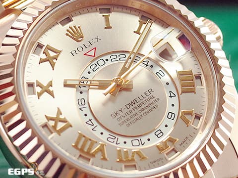 ROLEX 勞力士 Sky-Dweller 326935 天行者 年曆錶 兩地時區 玫瑰金 自動腕錶 絕版！玫瑰金羅馬時標面盤 目前市面上都只剩下柱狀螢光時標 42mm