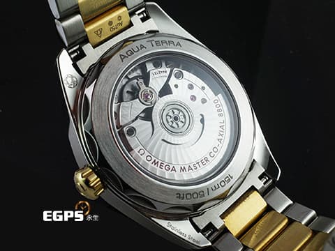OMEGA 歐米茄 Seamaster 海馬 Aqua Terra 150 系列 22020382002002&nbsp;Moonshine金材質 半金款 搭配銀白色太陽紋面盤&nbsp;2026年保卡 僅試戴極新品 台灣公司貨&nbsp;自動上鍊 38mm