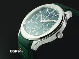PIAGET 伯爵 Polo Skeleton系列 枕型 G0A48005 不鏽鋼材質 <font color="#66c281">8.65毫米</font><font color="#4cc844">超薄萬年曆 圓模雕刻紋理深祖母綠色錶盤</font><font color="#FF0000">&nbsp;2024年保卡 新式快拆帶系統 附原廠綠色皮革錶帶 新錶訂價：1,970,000元</font>&nbsp;自動上鍊 42mm