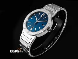 BVLGARI 寶格麗 BULGARI 103720 不鏽鋼材質 <font color="#05f0f0">藍色太陽紋放射面盤</font>&nbsp;<font color="#ff0000">2025年保卡</font> 自動上鍊 40mm