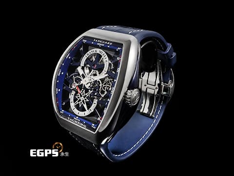 Franck Muller法蘭穆勒 Vanguard Yachting 系列 V45 S6 SQT&nbsp; &nbsp;無錶圈一體化美學 藍色船錨造型鏤空面盤 2026年&nbsp;不鏽鋼材質 手動上鍊&nbsp; 53.7x 44mm