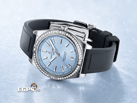 BREITLING 百年靈 CHRONOMAT G10380591C1S1&nbsp;Ice Blue冰藍色太陽放射紋面盤 原廠鑲鑽金錶圈 2023年保卡&nbsp;自動上鏈 36mm