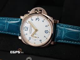 PANERAI 沛納海 Luminor Due 3 Days PAM741 Oro Rosso <font color="#e6e6e0">象牙白色面盤</font>搭配<font color="#3d81a4">藍色數字時標</font> PAM00741 三日鍊 小秒針 玫瑰金材質 <font color="#ff0000">特製P.1000/10鏤空機芯</font>&nbsp;<font color="#FF0000">2020年保單 </font>手上鍊 42mm