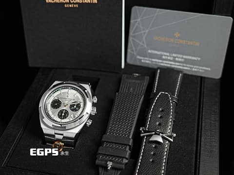 Vacheron Constantin 江詩丹頓 VC錶 Overseas Chronograph 縱橫四海 5500V 計時碼表 熊貓面盤 不鏽鋼&nbsp;2023年保單 快拆錶帶裝置 附原廠皮帶、橡膠錶帶、摺疊扣&nbsp;5500 V 自動上鍊 42.5mm