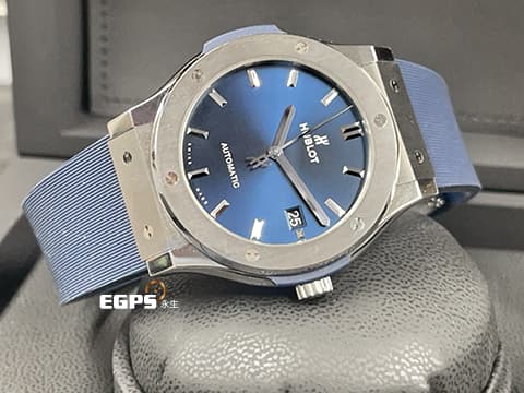 HUBLOT 宇舶 Classic Fusion 經典融合系列 511.NX.7170.RX 高硬度5級鈦金屬材質 藍色太陽紋面盤&nbsp;2024年電子保單&nbsp;自動上鍊 45mm