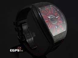 FRANCK MULLER 法蘭穆勒 Vanguard系列 V45 SC DT <font color="#fff04d">黑面拉絲面盤 紅色立體時標</font><font color="#fdef4e"> 碳纖維材質</font> <font color="#FF0000"> 2020年保單 台灣公司貨 </font> 酒桶型 自動上鍊 44x54mm