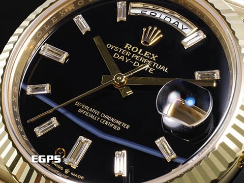 ROLEX 勞力士 DAY-DATE 40 DD 蠔式星期日誌型 228238 18K黃金材質 2025年最新款 鑲鑽縞瑪瑙面盤俗鷹眼面盤/2025年新式保卡 自動上鏈 40mm