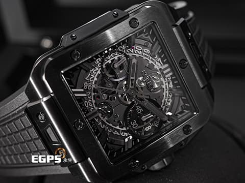 HUBLOT 宇舶 Square Bang Unico「ALL BLACK」限量版 黑陶瓷 821.CX.0140.RX 方形 飛返 計時碼表 鏤空面盤 2022保單 限量250顆 自動上鍊 42mm