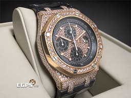 Audemars Piguet AP錶 愛彼錶 Royal Oak Offshore 皇家橡樹離岸型 18K玫瑰金材質 25940OK 計時碼表 <font color="#FF0000"> 精鑲鑽石滿天星面盤、鑲鑽錶圈、鑲鑽錶殼、鑲鑽摺疊帶扣&nbsp;</font>自動上鏈 42mm