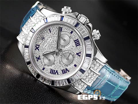 ROLEX 勞力士 Daytona 迪通拿 116599-12SA 計時碼表 116599SA 白K金材質 原鑲大梯鑽+藍寶石錶圈、滿鑲滿天星面盤！稀有琺瑯羅馬數字時標 防偽內圈 自動上鍊 40mm
