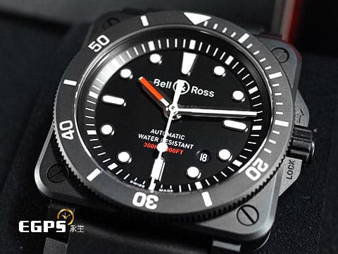 Bell &amp; Ross 柏萊士 Instruments系列 BR-03 DIVER Matte Black&nbsp;橘色時針 BR0392-D-BL-CE/SRB 黑陶瓷錶殼 BR 03-92-DIV-C 大三針&nbsp;2025年保卡 潛水錶 自動上鍊 42mm
