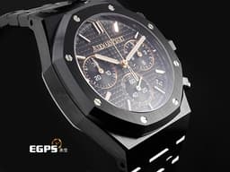 Audemars Piguet 愛彼 AP錶 Royal Oak Chronograph 皇家橡樹 26240CE.OO.1225CE.02 <font color="#05f0f0">黑色陶瓷材質 黑色錶面鐫刻「Grande Tapisserie」大型格紋面盤 玫瑰金色調指針、時標</font>&nbsp;飛返計時腕錶&nbsp;<font color="#ff0000">2026年保卡</font>&nbsp;自動上鍊&nbsp;41mm