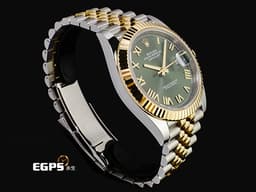 ROLEX 勞力士 DateJust 41 蠔式日誌型 126333 <font color="#f5cd3d">18K黃金材質 半金款</font> DJ41 經典三角坑紋錶圈 <font color="#98f570">新款綠色面盤搭配金質立體羅馬時標</font>&nbsp;<font color="#FF0000">2026年保單 紀念型（Jubilee）五銖錶帶</font> 自動上鍊 41mm