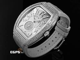 Franck Muller 法蘭穆勒 FM Vanguard Lady Slim Vintage V35 S <font color="#05f0f0">銀灰色面盤 原廠鑲嵌308顆頂級天然美鑽（約4.44克拉）</font>小秒針 不鏽鋼材質&nbsp;<font color="#ff0000">2025年保單</font> 自動上鍊 35x46.3mm
