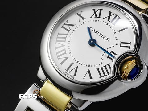 CARTIER 卡地亞 Ballon Bleu de Cartier 藍氣球 W69007Z3 雙色精鋼與18K黃金鏈節&nbsp;藍鋼劍形指針、羅馬數字時標&nbsp;石英機芯 28.6mm