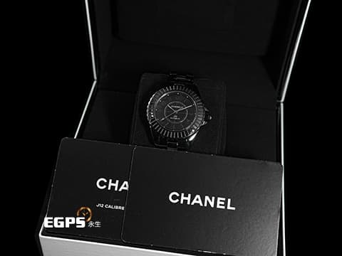 CHANEL 香奈兒 J12 Caliber 12.2 Edition 1 系列 H6784 黑陶瓷 長階梯形黑色漆面藍寶石陶瓷外圈&nbsp;錶冠鑲嵌約011克拉鑽石 大三針 全球限量555只 2022年保卡 自動上鏈 33mm