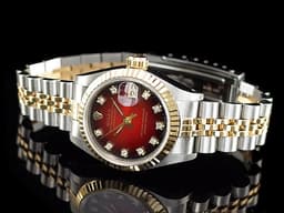 ROLEX 勞力士 DATEJUST 69173 蠔式 半金 漸層紅色面盤 鑽石時標 自動女錶 26mm