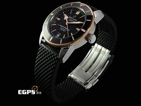 BREITLING 百年靈 Superocean Heritage B20 超級海洋文化系列 UB2010121B1S1 不鏽鋼&amp;18K玫瑰金材質 半金款&nbsp;黑色「織網式」橡膠錶帶&nbsp;2026年保單&nbsp;自動上鍊 42mm