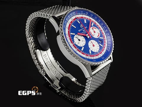 BREITLING 百年靈 NAVITIMER B01 CHRONOGRAPH 航空計時 AB01212B1C1A1 不鏽鋼材質 藍紅配色面盤 泛美特別版&nbsp;百年靈自製01機芯 2020年保單  自動上鍊 43mm