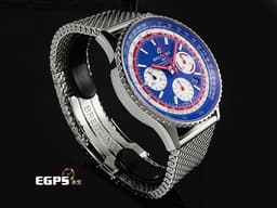 BREITLING 百年靈 NAVITIMER B01 CHRONOGRAPH 航空計時 AB01212B1C1A1 不鏽鋼材質 <font color="#05f0f0">藍紅配色面盤 泛美特別版</font>&nbsp;<font color="#FF0000">百年靈自製01機芯 2020年保單 </font> 自動上鍊 43mm