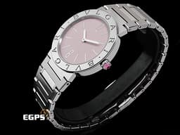 BVLGARI 寶格麗 Bulgari Lady系列 103711 不鏽鋼材質&nbsp;<font color="#fdc4dd">粉紅色面盤 鑲嵌粉色尖晶石錶冠</font>&nbsp;<font color="#ff0000">2026年保卡</font>&nbsp;石英機芯 33mm