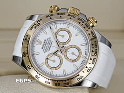 ROLEX 勞力士 Cosmograph Daytona 宇宙計時型 迪通拿 126503 計時碼表 <font color="#F0F0F0">白色面盤</font>&nbsp;<font color="#f1e1b5">金色計時圈</font> 半金款 <font color="#dad7d7">搭配Vagenari 橡膠錶帶&nbsp;</font>18K黃金 <font color="#FF0000">新款4131機芯 2024年保卡</font> 賽車錶 自動上鍊 40mm