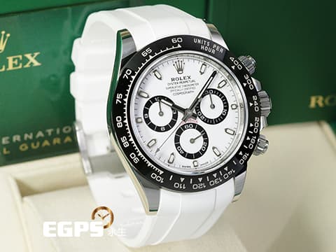 ROLEX 勞力士 Cosmograph Daytona 宇宙計時型 迪通拿 116500LN 計時碼表 白熊貓 白色面盤 搭配Rubber B橡膠錶帶 116500 LN 陶瓷錶圈 不鏽鋼 2021年新式保卡 賽車錶 自動上鍊 40mm