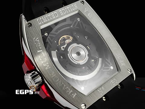 Franck Muller 法蘭穆勒 FM Vanguard&nbsp;Racing Skeleton V45SCDTSQTRCGJ&nbsp;藍色&amp;紅色元素 賽車風格鏤空面盤&nbsp;限量50支 2023年保單 自動上鏈 44x54 mm
