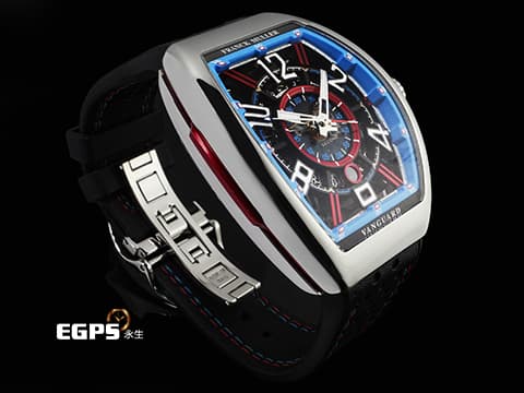 Franck Muller 法蘭穆勒 FM Vanguard&nbsp;Racing Skeleton V45SCDTSQTRCGJ&nbsp;藍色&amp;紅色元素 賽車風格鏤空面盤&nbsp;限量50支 2023年保單 自動上鏈 44x54 mm