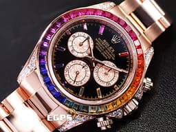 ROLEX 勞力士 DAYTONA 迪通拿 116505 <font color="#ff8647">18K玫瑰金材質</font> 鍊帶款 計時碼表 自動上鍊 精鑲漸層彩紅色寶石於錶圈及時標 精鑲鑽石於錶耳及護肩 <font color="#FF0000">看不到也買不到的116595 RBOW彩紅寶石圈，現在只以一百多萬便能擁有迷倒眾人的彩虹圈，還不趕快過來賞錶！！</font>自動上鍊&nbsp;40mm