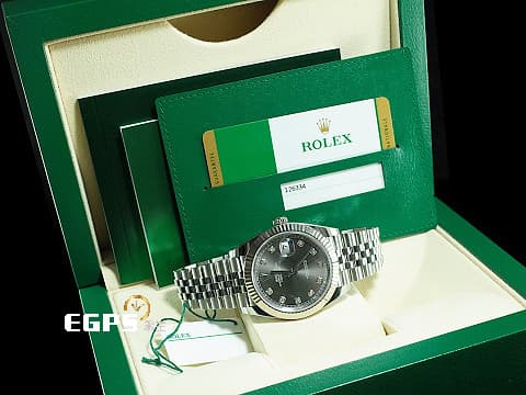 ROLEX 勞力士 Datejust 41 蠔式日誌型 126334 G 原廠鑽石時標 石板灰色面盤 DJ41 不鏽鋼 126334G 經典三角坑紋錶圈 台灣公司貨 2019年保單 紀念型（Jubilee）五銖錶帶 自動上鍊 41mm