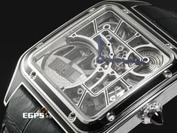 CARTIER 卡地亞 Santos-Dumont 山度士 杜蒙特 WHSA0044 黑色真漆不鏽鋼材質 <font color="#49bcd7"> 飛機造型微型擺陀鏤空面盤 </font> <font color="#ffff55">藍色凸圓形合成尖晶石錶冠</font> <font color="#FF0000">2026年保卡&nbsp;</font>自動上鍊 31mm