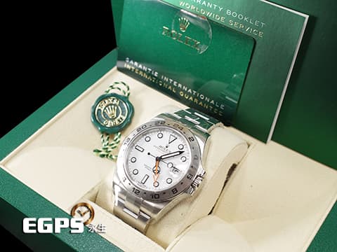 ROLEX 勞力士 EXPLORER Ⅱ 216570 蠔式 探險家2型 白色面盤 橘針 GMT 兩地時間 2022年新式綠卡 自動上鍊 42mm
