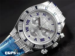 ROLEX 勞力士 Daytona 迪通拿 116599-12SA 計時碼表 116599SA 白K金材質 <font color="#FF0000">原鑲大梯鑽+</font><font color="#0582f5">藍寶石錶圈</font><font color="#FF0000">、</font><font color="#05f0f0">滿鑲滿天星面盤！</font><font color="#fafa01">稀有琺瑯羅馬數字時標 </font><font color="#fa00fa">防偽內圈 </font>自動上鍊 40mm