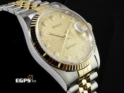 ROLEX 勞力士 DATEJUST 16233 蠔式日誌型 18K黃金 半金款 <font color="#fa00fa">原廠鑲嵌鑽石時標</font><font color="#FF00FF"> </font><font color="#fafa01">香檳金色紀念型面盤</font><font color="#FF00FF">&nbsp;</font>經典<font color="#FF00FF">&nbsp;</font>自動上鍊 36mm