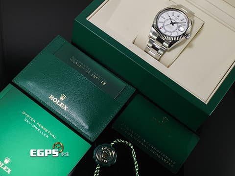 ROLEX 勞力士 Sky-Dweller 蠔式 天行者 336934 最新9002機芯 白色面盤 沙羅系統 年曆錶 兩地時區 不鏽鋼 經典三角坑紋錶圈 2025年保單 蠔式（Oyster）三節錶帶 自動上鍊 42mm