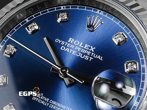 ROLEX 勞力士 DATEJUST II 126334 G 蠔式日誌 126334G 不鏽鋼材質 18K白金三角坑紋錶圈  藍色放射紋鑽石時標面盤  2019年保卡&nbsp;自動腕錶 41mm