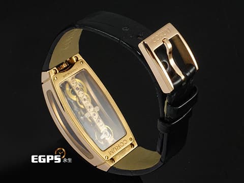 CORUM 崑崙 Gold Bridge 金橋 113.102.85&nbsp;經典 酒桶型 18K玫瑰金材質 雙側邊全透視錶殼 全鏤空設計&nbsp;原廠鑲嵌168顆鑽石錶圈（約0.65克拉）酒桶型錶殼線條流暢 當代美學 新錶訂價：約1,595,700元台幣 手上鍊 34x51mm