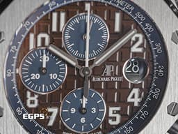 Audemars Piguet 愛彼 AP錶 Royal Oak Offshore 皇家橡樹 離岸型 26470ST.00.A099CR.01 <font color="#602a06">深棕色超大型格紋面盤</font>搭配<font color="#51a3f0">藍色計時圈</font><font color="#2112f3">&nbsp;</font>不鏽鋼 計時碼錶&nbsp;<font color="#FF0000">2018年保卡 </font>自動上鍊 42mm