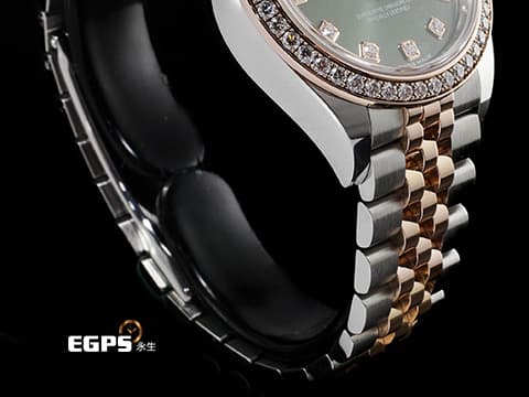 ROLEX 勞力士 Lady-Datejust 279381RBR 279381 蠔式日誌型 不鏽鋼&amp;18K玫瑰金材質 半金款 原鑲鑽石錶圈 橄欖綠色面盤 2018年保卡 紀念型錶帶（Jubilee） 自動上鍊 28mm