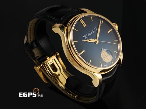 H. Moser &amp; Cie. 亨利慕時 Perpetual Moon 千年月相 348.901-013 18K玫瑰金材質 7日動力儲存 弧形軌道移動式動能儲存顯示 藍色漸層面盤&nbsp;台灣公司貨 訂價約1,245,000元&nbsp;自動上鍊 40.8mm